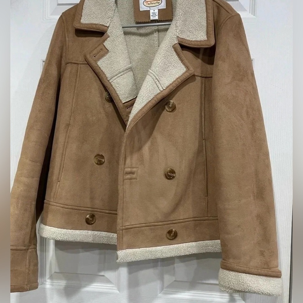 Talbots Women’s M Medium Faux Shearling Short Teddy Coat Jacket EUC Light Brown